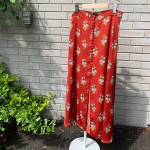 Silky Floral Zara Midi-Flare Button Slit Skirt